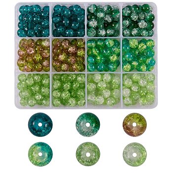 300Pcs 6 Colors Spray Painted Crackle Glass Beads, Round, Dark Green, 8mm, Hole: 1.3~1.6mm, 50pcs/color