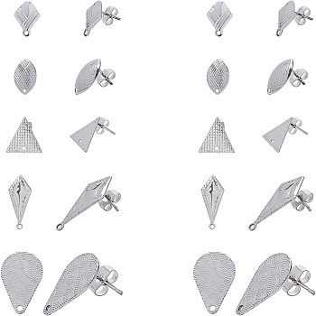 Unicraftale 304 Stainless Steel Stud Earring Findings, with Ear Nuts/Earring Backs, Stainless Steel Color, 20pcs/box