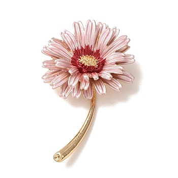 Alloy Daisy Brooch Pins, Enamel Badge for Backpack Clothes, Light Gold, Pink, 51x33mm
