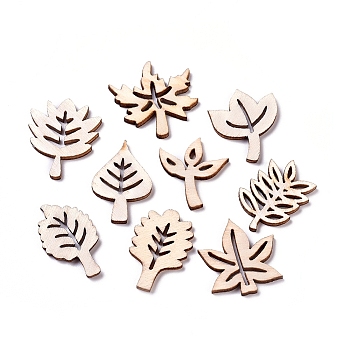 Laser Cut Wood Shapes, Unfinished Wooden Embellishments, Poplar Wood Cabochons, Leaf, Blanched Almond, 24.5~31.5x19~29.5x2.5mm, about 100pcs/bag