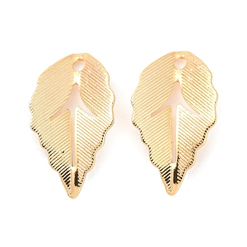 Rack Plating Brass Pendants, Leaf Charm, Real 18K Gold Plated, 17x10x2mm, Hole: 1.2mm