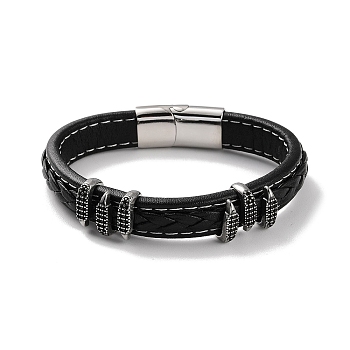 Men's Braided Black PU Leather Cord Bracelets, Dragon's Claw 304 Stainless Steel Link Bracelets with Magnetic Clasps, Antique Silver, 8-5/8 inch(22cm)