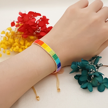Friendship Loom Pattern Miyuki Seed Beads Bracelets for Women, Adjustable Nylon Cord Braided Bead Bracelets, Colorful, 11 inch(28cm)