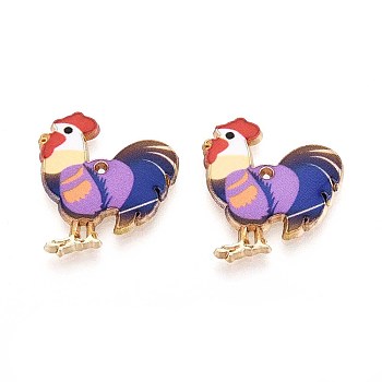Printed Alloy Pendants, Cock Charms, Plum, 22x20.5x1.5~2mm, Hole: 0.9~1mm