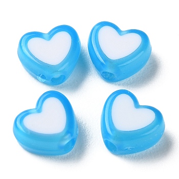 Heart Acrylic Beads, Bead in Bead, Deep Sky Blue, 7x8x4mm, Hole: 1.8mm, about 2777pcs/500g