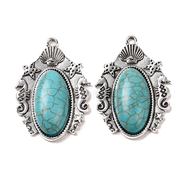 Antique Silver Turquoise Oval Synthetic Turquoise Pendants