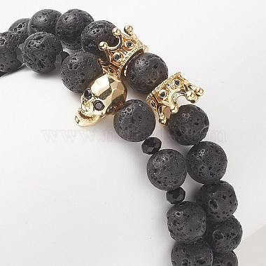 Ensemble de bracelets extensibles perlés en laiton et pierre de lave naturelle 2 pièces 2 styles(BJEW-JB09244-04)-5