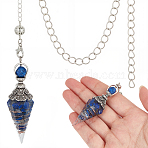 Natural Lapis Lazuli & Resin Hexagonal Pointed Dowsing Pendulums, Cone, 250mm(AJEW-CN0008-32B)