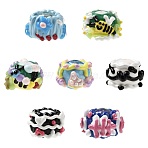 7Pcs 7 Styles Opaque Acrylic Beads, Hand Painted Beads, Enamel Style, Rondelle, Mixed Color, 18~23mm, 1pc/style(ACRC-FS0001-04)
