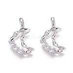 Brass Micro Pave Clear Cubic Zirconia Pendants, Long-Lasting Plated, Twist Moon, Real Platinum Plated, 16x9.5x2mm, Hole: 3mm(ZIRC-O035-16P)