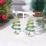 Brass Glass Dangle Stud Earrings, Christmas Tree, with 304 Stainless Steel & Eco-Friendly Copper Wire & 201 Stainless Steel, Golden, 62x25mm(EJEW-TA00738)