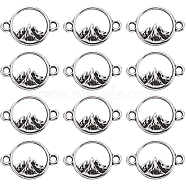 120Pcs Tibetan Style Alloy Connector Charms, Ring Links with Mountain, Antique Silver, 11x16~16.5x2.5~3mm, Hole: 1.6mm(TIBEP-SC0002-69)