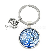 Alloy Glass Keychains, with 304 Stainless Steel Keychain Clasps, Flat Round, Dodger Blue, 6.2cm(KEYC-YW00008-11)