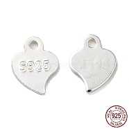 925 Sterling Silver Chain Extender Drop, Chain Tabs, Heart Charms, with S925 Stamp, Silver, 7x5x0.5mm, Hole: 0.9mm, about 99pcs/10g(STER-G040-03B)