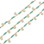 Handmade CCB Plastic Imitation Pearl Beaded Link Chains, with Brass & Glass and Spool, Unwelded, Long-Lasting Plated, Round, Sea Green, 3x2mm, 32.8 Feet(10m)/roll(CHC-K011-24G)