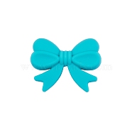 Bowknot Food Grade Silicone Beads, Chewing Beads For Teethers, DIY Nursing Necklaces Making, Turquoise, 16x26mm(PW-WG39907-09)