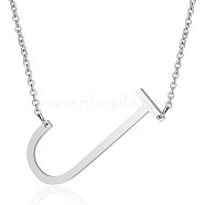 201 Stainless Steel Initial Pendants Necklaces, with Cable Chains, Letter, Letter.J, 17.3~18.3 inch(44~46.5cm)x1.5mm, LetterJ: 37x20x1mm(NJEW-S069-JN003D-J)