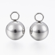 304 Stainless Steel Charm, Round, Stainless Steel Color, 11~12x8mm, Hole: 2.5mm(STAS-E146-01D-P)