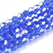 Imitation Jade Electroplate Glass Beads Strands, AB Color Plated, Faceted, Bicone, Royal Blue, 2.9~3.3x2.5mm, Hole: 0.7mm, about 145~150pcs/strand, 16.34~16.54 inch(41.5~42cm)(EGLA-A039-J2mm-B04)