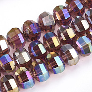 Electroplate Glass Beads Strands, AB Color Plated, Faceted, Round, Brown, 8x7mm, Hole: 1.2mm, about 72pcs/strand, 18.5 inch(EGLA-S174-05C)