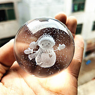 Inner Carving Glass Crystal Ball Diaplay Decoration, Fengshui Home Decor, Snowman, 60mm(PW-WGF6175-31)