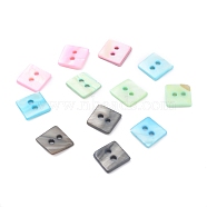 Natural Freshwater Shell Buttons, 2-Hole, Rhombus, Mixed Color, 11.5~12.5x12~12.5x1.5~2.5mm, Hole: 2mm(BSHE-B003-05)