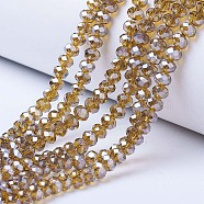 Electroplate Glass Beads Strands, Pearl Luster Plated, Faceted, Rondelle, Dark Goldenrod, 3.5x3mm, Hole: 0.4mm, about 113~115pcs/strand, 32~33cm(EGLA-A034-T3mm-A12)