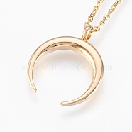 304 Stainless Steel Pendant Necklaces, Double Horn/Crescent Moon, Golden, 17.99 inch(45.7cm), 1.5mm(X-NJEW-P224-16G)