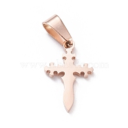 Ion Plating(IP) 304 Stainless Steel Pendants, Laser Cut, Cross, Rose Gold, 19x12x1.5mm, Hole: 3.5x7mm(STAS-L216-27RG)