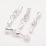 Silver Color Plated Brass Clip Ends, with Lobster Claw Clasps, Nice for Jewelry Making, 33x5mm(X-KK-G144-S)