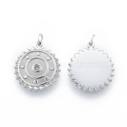 304 Stainless Steel Pendant Rhinestone Settings, with Jump Rings, Sun, Stainless Steel Color, Fit for 1.8mm Rhinestone, 17x15x2mm, Jump Ring: 4x1mm, 2.5mm inner diameter(STAS-N097-257P)