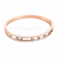 Crystal Rhinestone Oval Hollow Bangle, Stainless Steel Hinged Bangle with Polymer Clay for Women, Rose Gold, Inner Diameter: 1-7/8x2-3/8 inch(4.8x5.9cm)(BJEW-N017-021RG)