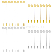 SUPERFINDINGS 32Pcs 4 Styles Brass Lapel Pin Base Settings, with Round Tray, Platinum & Golden, 76~104mm, Pin: 1mm, Tray: 10mm, 8Pcs/style(KK-FH0006-58)