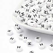 Acrylic Beads, with Horizontal Hole, Letter, Flat Round, Letter.H, 7x4mm, Hole: 1mm, about 146pcs/20g(Y-PL37C9070-H)