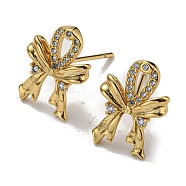 Rack Plating Brass Bowknot Stud Earrings with Cubic Zirconia, Lead Free & Cadmium Free, Real 18K Gold Plated, 14.5x10mm(EJEW-D063-10G)