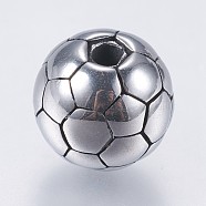 304 Stainless Steel Beads, FootBall/Soccer Ball, Antique Silver, 10mm, Hole: 2mm(STAS-I069-23AS-10MM)