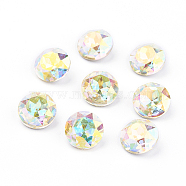Pointed Back Glass Rhinestone Cabochons, Grade A, Faceted, AB Color Plated, Flat Round, Jonquil AB, 8x4.5mm(RGLA-J012-8mm-213AB)