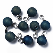Natural Agate Charms, with Platinum Brass Findings, Rack Plating, Round, Marine Blue, 15x11x10.5mm, Hole: 4x5mm(G-Q998-036A)