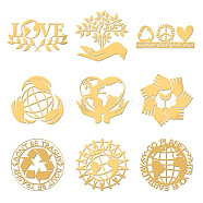 Nickel Decoration Stickers, Metal Resin Filler, Epoxy Resin & UV Resin Craft Filling Material, Golden, Recycling Sign, Planet, 40x40mm, 9 style, 1pc/style, 9pcs/set(DIY-WH0450-099)