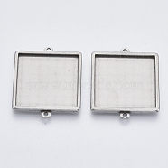 304 Stainless Steel Cabochon Connector Settings, Plain Edge Bezel Cups, Square, Stainless Steel Color, Tray: 25x25mm, 34x28x2.2mm, Hole: 1.8mm(STAS-R101-05B)