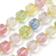 Synthetic Colored Topaz Crystal Beads Strands, with Seed Beads, Faceted Cube, 8~9x8~9x8~9mm, Hole: 0.9~1mm, about 35~39pcs/strand, 14.80''~15.16''(37.6~38.5cm)(G-Q010-A14-01)