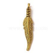 Tibetan Style Alloy Pendants, Feather, Antique Golden, 31.5x6.5x4mm, Hole: 2mm(FIND-WH0114-53AG)