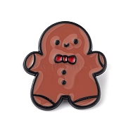 Christmas Theme Emanel Pin, Electrophoresis Black Alloy Brooch for Backpack Clothes, Gingerbread Man Pattern, 28x26x1.5mm(JEWB-C002-01E)