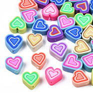Handmade Polymer Clay Beads, Heart, Mixed Color, 9~10x8~11.5x5mm, Hole: 1.4mm(CLAY-S096-045)