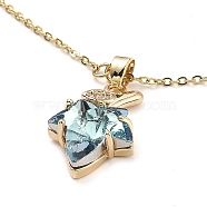 Maple Leaf Light Gold Brass Micro Pave Cubic Zirconia Pendant Necklaces, with Glass, Pale Turquoise, 16.22 inch(41.2cm)(NJEW-E105-14KCG-02)