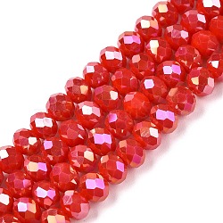 Electroplate Glass Beads Strands, Opaque Solid Color, AB Color Plated, Faceted, Rondelle, Red, 6x5mm, Hole: 1mm, about 84~85pcs/strand, 41.5~42cm(X-EGLA-A044-P6mm-B22)