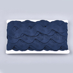 Polyester Ribbons, Wave Shape, Prussian Blue, 38~40mm, 10yard/card(SRIB-S050-E02)