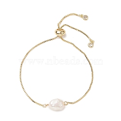 Oval Natural Pearl Beaded Slider Bracelet, Brass Jewelry for Women, Golden, Inner Diameter: 3/8~2-1/2 inch(1~6.4cm)(BJEW-JB09315-02)