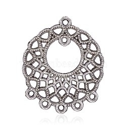 Tibetan Style Alloy Chandelier Component Links, Flat Round, Antique Silver, 33x28x1.5mm, Hole: 2mm(PALLOY-F160-08AS)