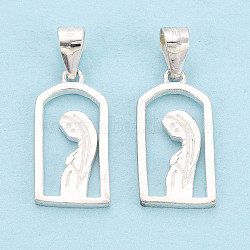 925 Sterling Silver Arch Shape with Virgin Pendants, Religion Charms, with Snap on Bails, Silver, 18.5x9x1mm, Hole: 4.5x3mm(STER-N016-120S)